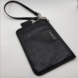 Coach Black Glitter Zip Wristlet Card Holder